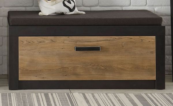 Garderobe Sitzbank Beveren in Kastanie und Fresco grau Garderobenbank und Schuhschrank 107 x 43 cm