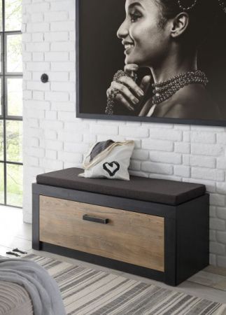 Garderobe Sitzbank Beveren in Kastanie und Fresco grau Garderobenbank und Schuhschrank 107 x 43 cm
