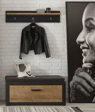 Garderobe Sitzbank Beveren in Kastanie und Fresco grau Garderobenbank und Schuhschrank 107 x 43 cm