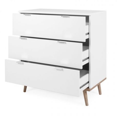 Kommode Lundby in matt wei� mit Sonoma Eiche massiv Schubladenkommode skandinavisch 80 x 87 cm