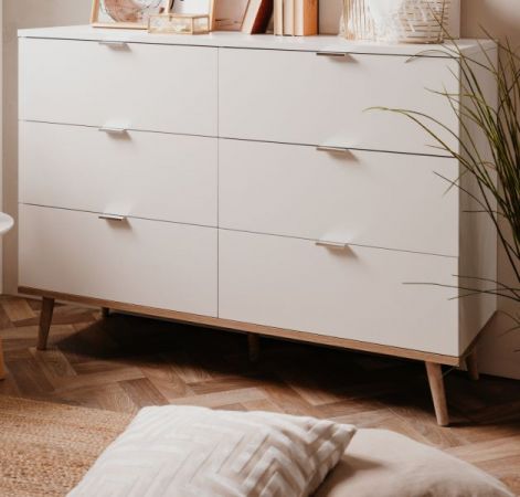 Kommode Lundby in matt wei� mit Sonoma Eiche massiv Schubladenkommode skandinavisch 120 x 87 cm