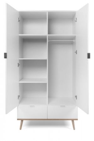 Kleiderschrank Lundby in matt wei� mit Sonoma Eiche massiv Dreht�renschrank 2-t�rig skandinavisch 90 x 180 cm