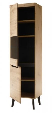 Vitrine Ronson in Artisan Eiche und schwarz Vitrinenschrank skandinavisch 53 x 197 cm