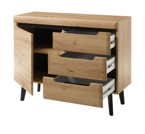 Kommode Ronson in Artisan Eiche und schwarz skandinavisch 107 x 83 cm