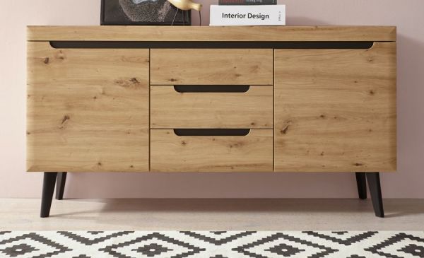 Sideboard Ronson in Artisan Eiche und schwarz Kommode skandinavisch 160 x 83 cm