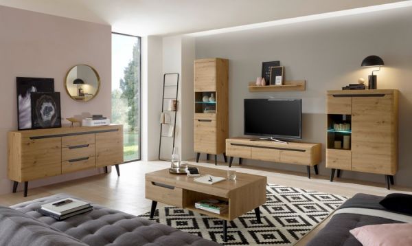 Sideboard Ronson in Artisan Eiche und schwarz Kommode skandinavisch 160 x 83 cm