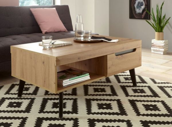 Couchtisch Ronson in Artisan Eiche und schwarz Beistelltisch skandinavisch 107 x 67 cm