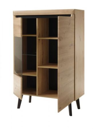 Wohnwand Ronson in Artisan Eiche und schwarz Wohnkombination 3-teilig skandinavisch 270 x 170 cm