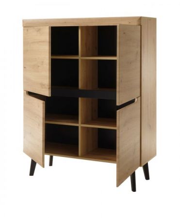 Wohnwand Ronson in Artisan Eiche und schwarz Wohnkombination 3-teilig skandinavisch 234 x 170 cm
