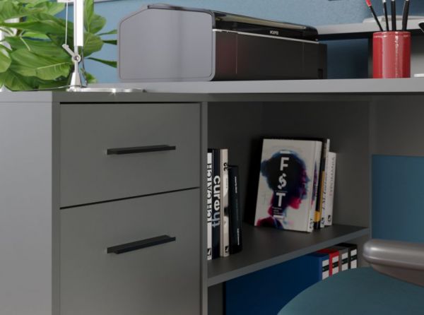 Schreibtisch Sektor dunklem Grau / Anthrazit,  mit Stauraum und 4 Stellvarianten 160 - 200 x 92 cm