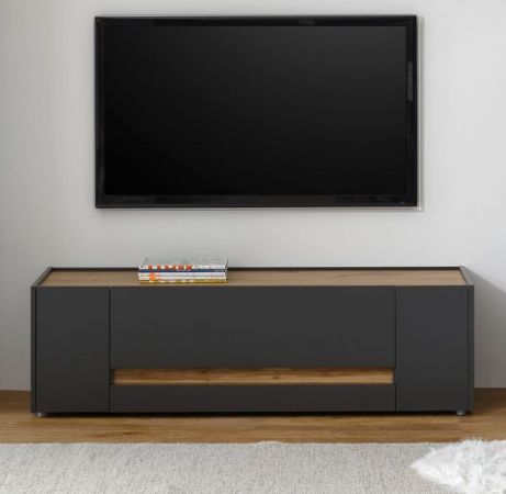 TV-Lowboard Center in grau matt und Wotan Eiche TV-Unterteil 140 x 40 cm