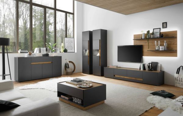TV-Lowboard Center in Grau und Wotan Eiche,  223 x 40 cm gro�er TV Unterschrank