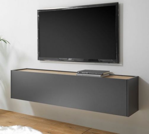 TV-Lowboard Center in grau matt und Wotan Eiche TV-Unterteil h�ngend 150 x 35 cm H�ngeschrank