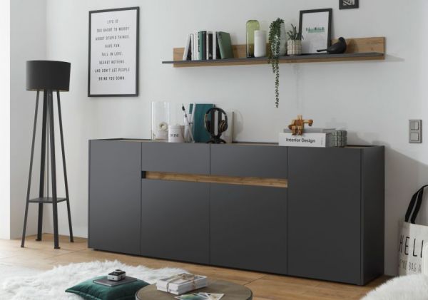 Wandboard Center in grau matt und Wotan Eiche Wandregal 170 x 15 cm