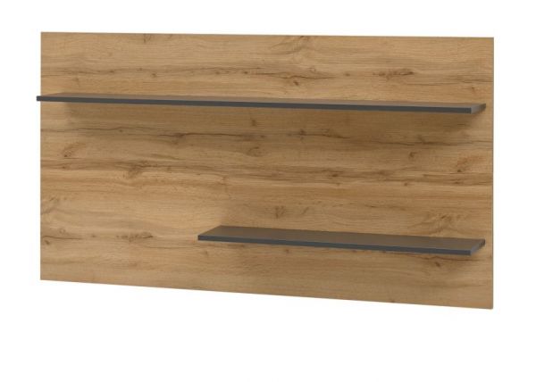 Wandpaneel Center in grau matt und Wotan Eiche H�ngeregal 155 x 80 cm