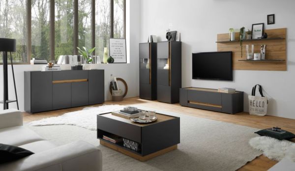 Sideboard Center in grau matt und Wotan Eiche Kommode 170 x 87 cm