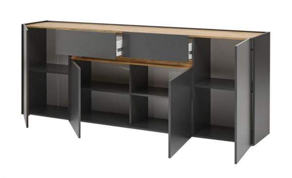 Sideboard Center in Grau matt und Wotan Eiche Kommode 220 x 87 cm