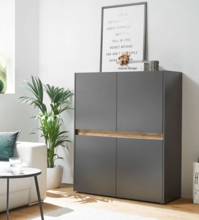 Highboard Center in grau matt und Wotan Eiche 100 x 120 cm