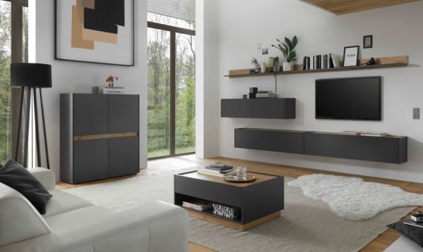 Couchtisch Center in grau matt und Wotan Eiche Wohnzimmertisch 90 x 60 cm