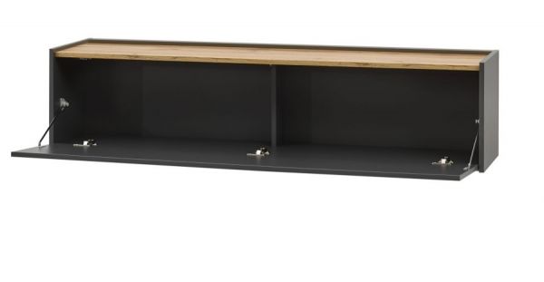 Wohnwand Center in grau matt und Wotan Eiche Kombination 3-teilig 300 x 180 cm