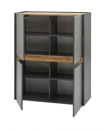 Wohnwand Center in grau matt und Wotan Eiche 3-teilig 343 x 180 cm mit XL-TV-Schrank