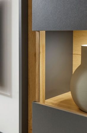 Schrank Set 3-teilig Center in grau matt und Wotan Eiche Wohnkombination 3 x Vitrine 190 x 155 cm