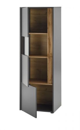 Wohnwand Center in grau matt und Wotan Eiche Wohnkombination 4-teilig 340 x 170 cm