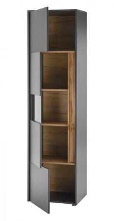 Wohnwand Center in grau matt und Wotan Eiche Wohnkombination 4-teilig 310 x 197 cm