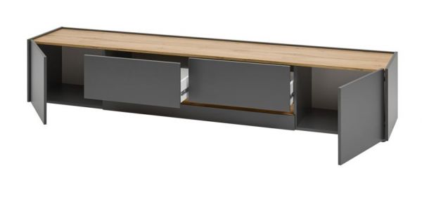 Wohnwand Center in grau matt und Wotan Eiche 4-teilig 400 x 197 cm mit XL-TV-Schrank