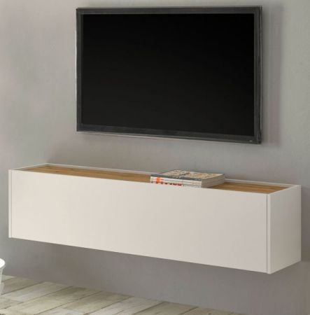 TV-Lowboard Center in wei� und Wotan Eiche TV-Unterteil h�ngend 150 x 35 cm H�ngeschrank