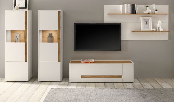 Wandpaneel Center in wei� und Wotan Eiche Wandboard 155 x 80 cm