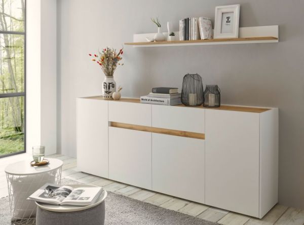 Sideboard Center in wei� und Wotan Eiche Kommode 220 x 87 cm