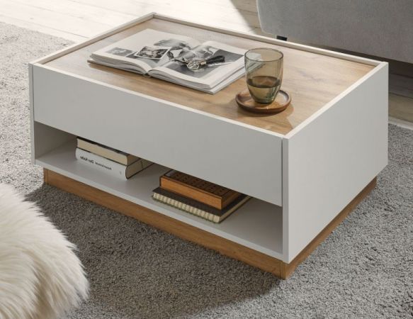 Couchtisch Center in wei� und Wotan Eiche Wohnzimmertisch 90 x 60 cm