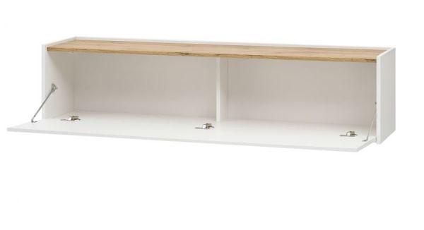 Wohnkombination Center in wei� und Wotan Eiche Wohnwand 4-teilig 400 x 180 cm mit XXL-Board und Wandpaneel