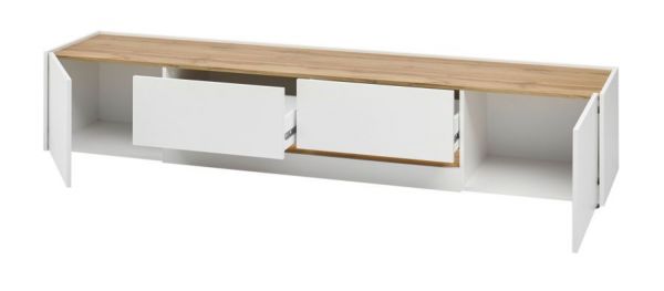 Wohnkombination Center in wei� und Wotan Eiche Wohnwand 3-teilig 343 x 180 cm mit XL-Board