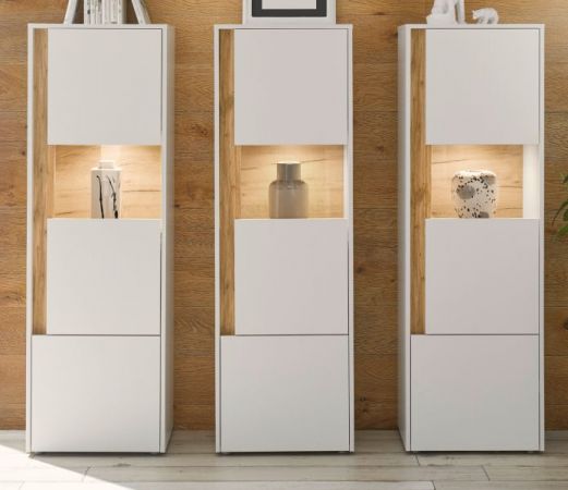 Schrank Set 3-teilig Center in wei� und Wotan Eiche Wohnkombination 3 x Vitrine 190 x 155 cm