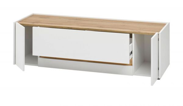 Wohnwand Center in wei� und Wotan Eiche Wohnkombination 4-teilig 340 x 170 cm