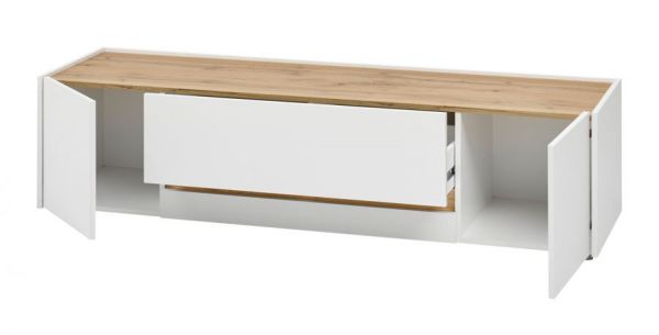 Wohnwand Center in wei� und Wotan Eiche Wohnkombination 4-teilig 310 x 197 cm