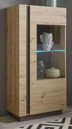 Vitrine Louna in Eiche Artisan und Graphit grau Vitrinenschrank 72 x 154 cm