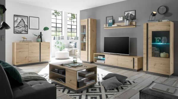 Couchtisch Louna in Eiche Artisan und Graphit grau Wohnzimmer Beistelltisch 100 x 60 cm