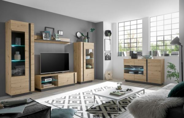 Sideboard Louna in Eiche Artisan und Graphit grau Kommode 138 x 91 cm