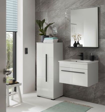 Badezimmer Midischrank Design-D in wei� Hochglanz Badm�bel Kommode 45 x 126 cm