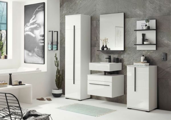 Badezimmer Kommode Design-D in wei� Hochglanz Badschrank 45 x 87 cm Unterschrank