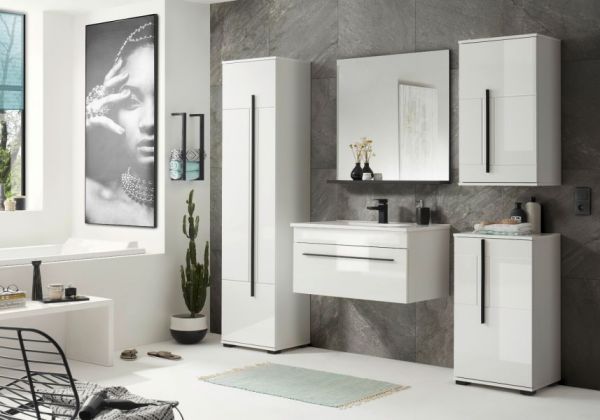 Badezimmer H�ngeschrank Design-D in wei� Hochglanz Badschrank h�ngend 45 x 85 cm