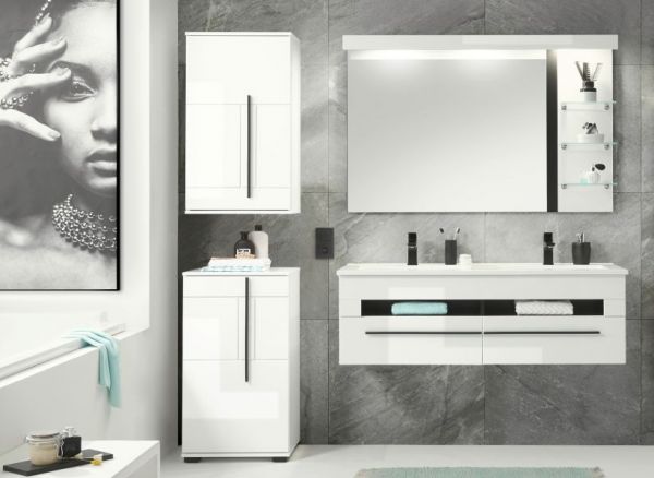 Badezimmer H�ngeschrank Design-D in wei� Hochglanz Badschrank h�ngend 45 x 85 cm
