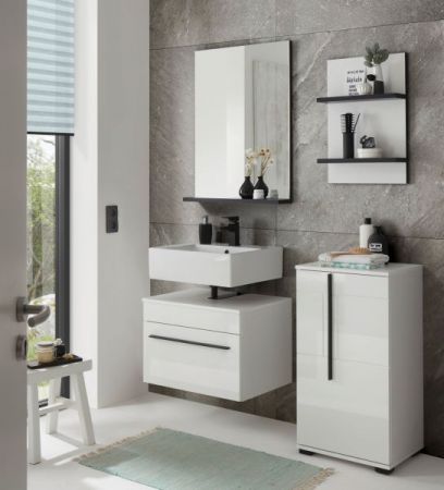 Waschbeckenunterschrank Design-D in wei� Hochglanz Badschrank h�ngend 60 x 44 cm