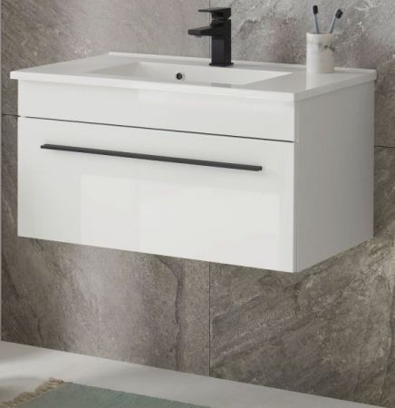 Waschbeckenunterschrank MIT Waschbecken Design-D in wei� Hochglanz Waschtisch Set h�ngend 80 x 43 cm