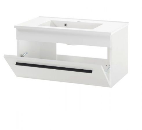 Waschbeckenunterschrank MIT Waschbecken Design-D in wei� Hochglanz Waschtisch Set h�ngend 80 x 43 cm