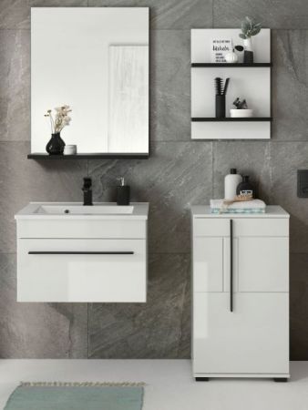 Badezimmer Spiegel Design-D in schwarz Badspiegel mit Ablage 60 x 85 cm