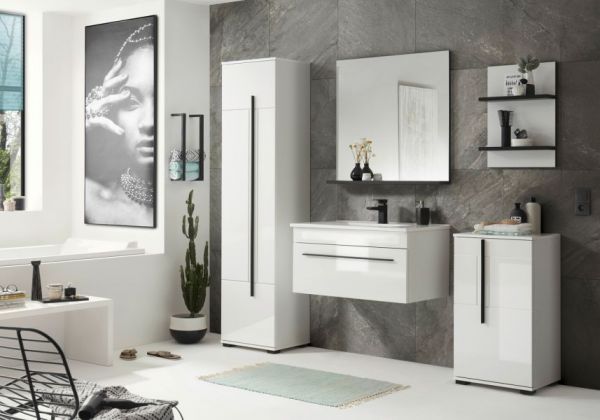 Badezimmer H�ngeregal Design-D in wei� und schwarz Wandregal 40 x 62 cm Regal h�ngend